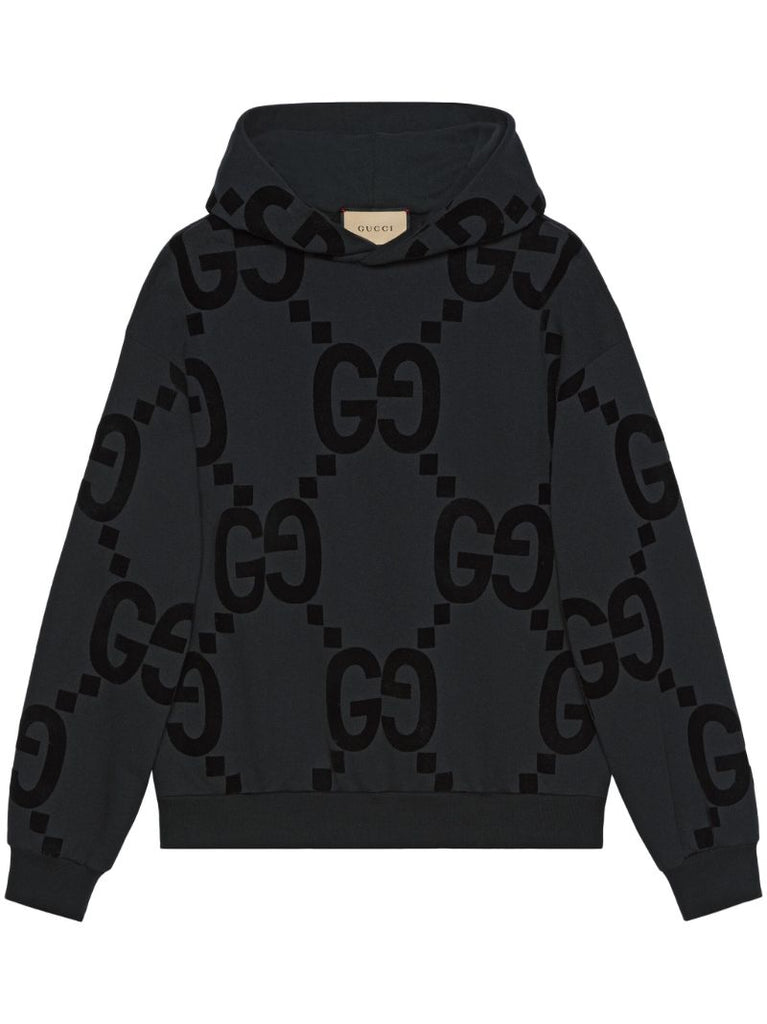 Black Gg Flocked Cotton Hoodie