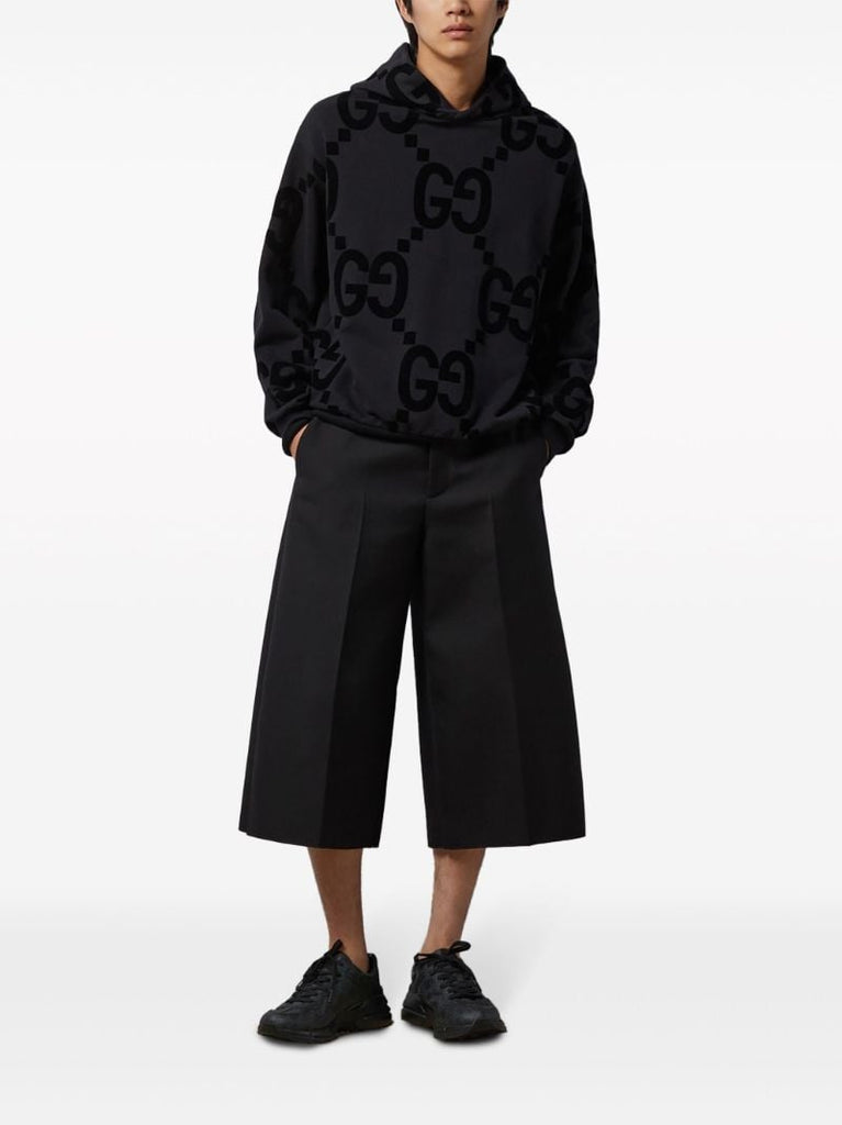 Black Gg Flocked Cotton Hoodie