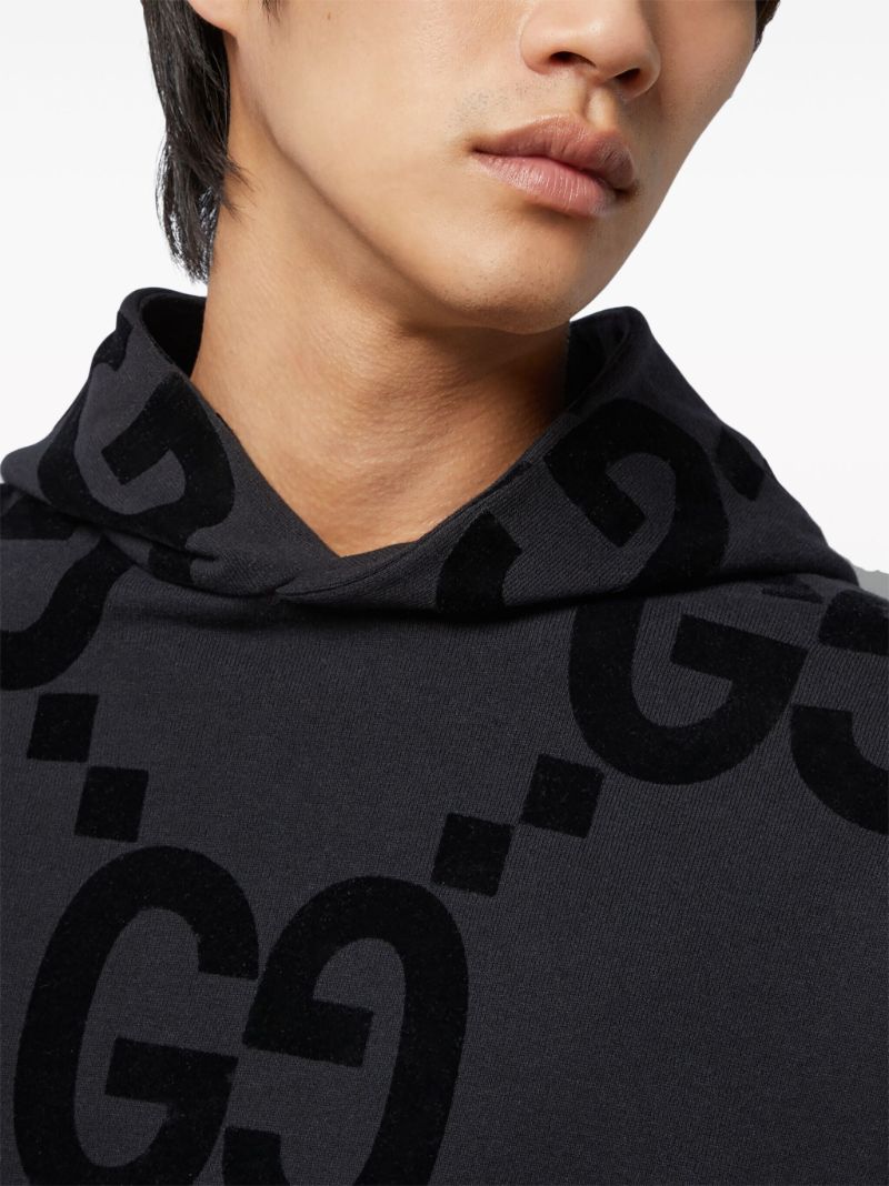 Black Gg Flocked Cotton Hoodie