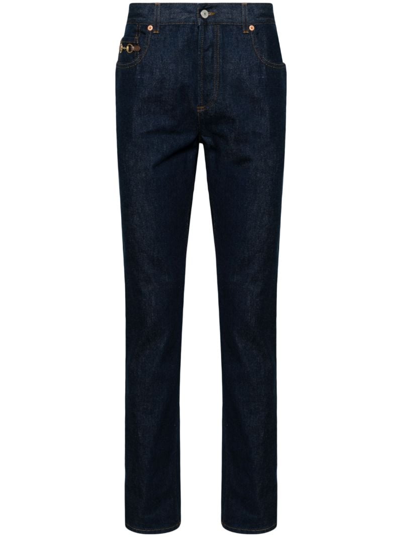Blue Horsebit Straight-leg Cuffed Jeans