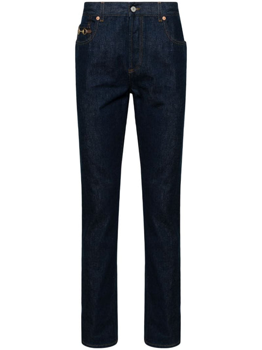Blue Horsebit Straight-leg Cuffed Jeans