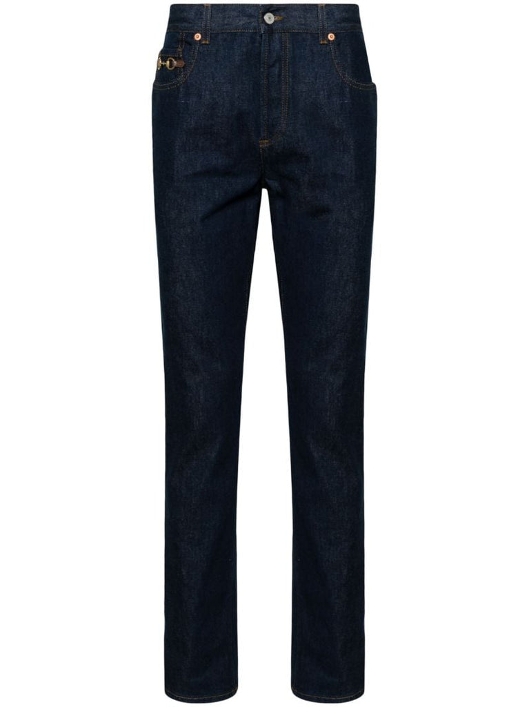 Blue Horsebit Straight-leg Cuffed Jeans