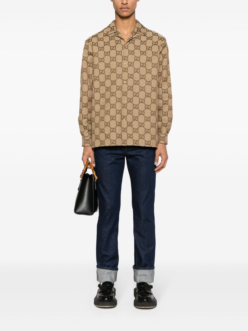 Blue Horsebit Straight-leg Cuffed Jeans