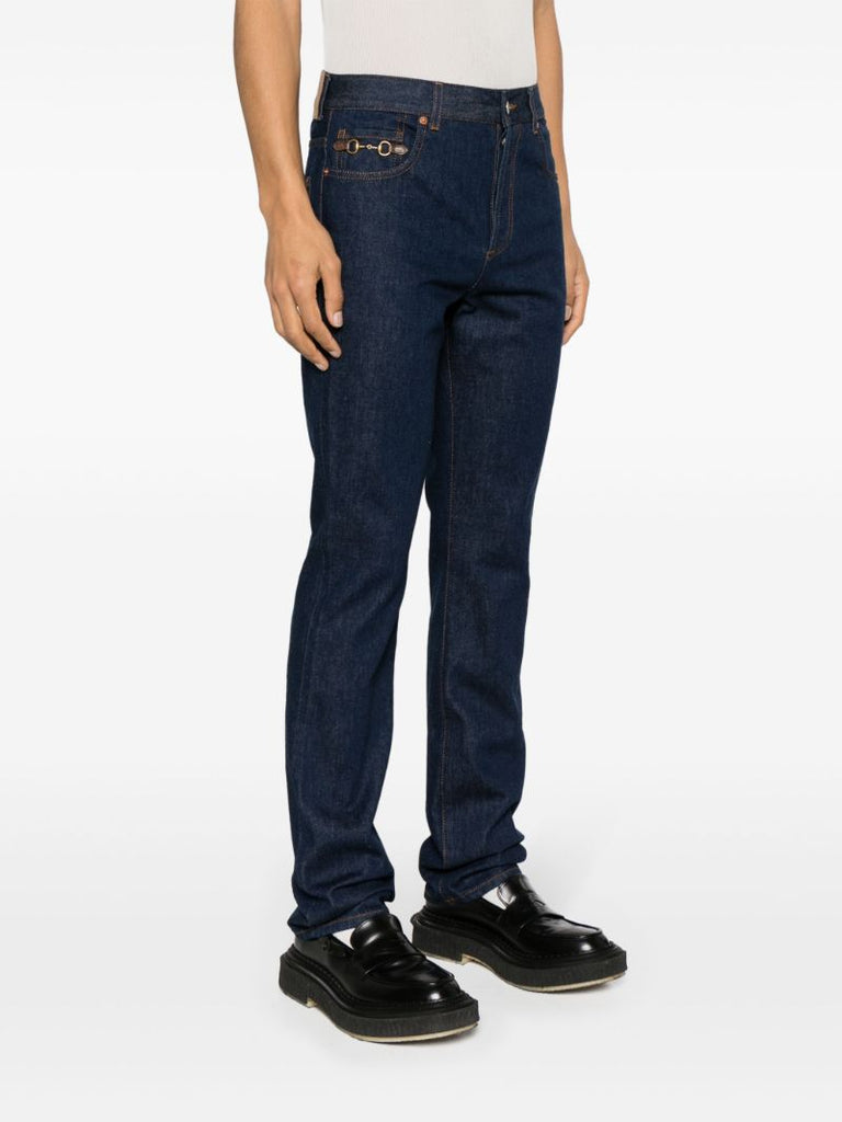 Blue Horsebit Straight-leg Cuffed Jeans