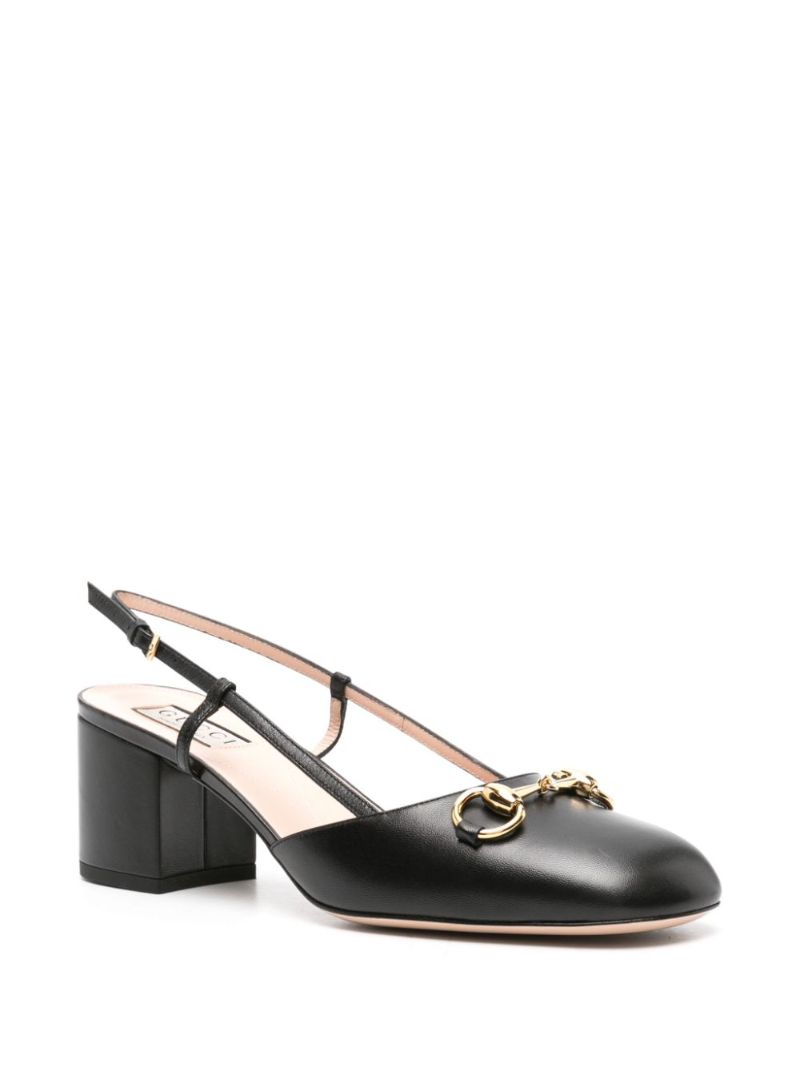 Black Horsebit Leather Slingback Pumps