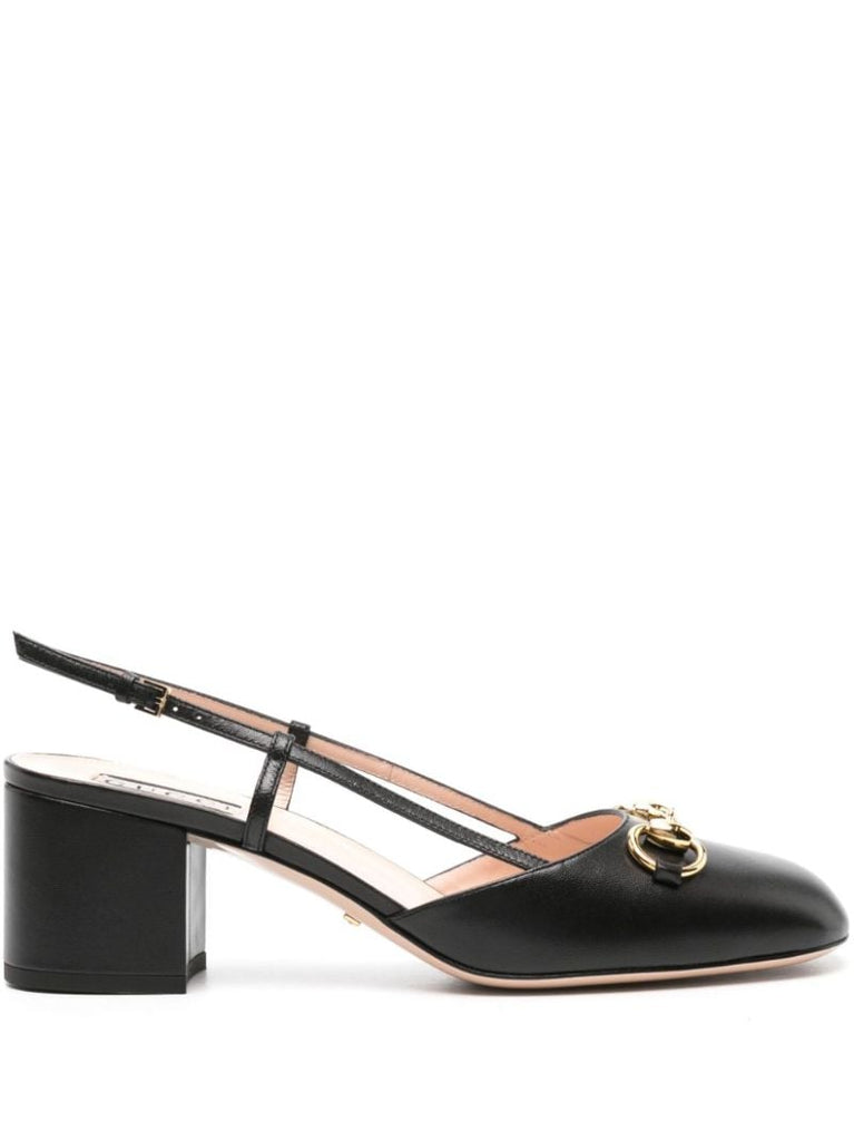 Black Horsebit Leather Slingback Pumps