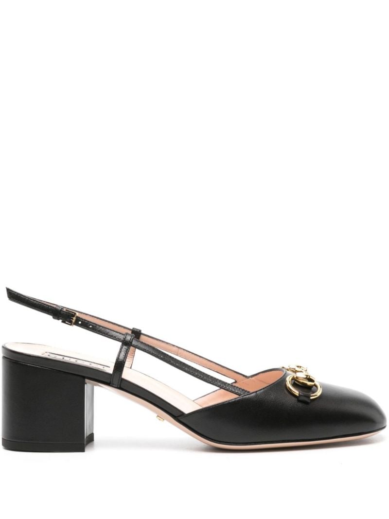 Black Horsebit Leather Slingback Pumps