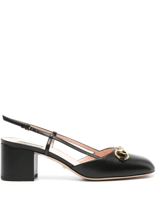 Black Horsebit Leather Slingback Pumps
