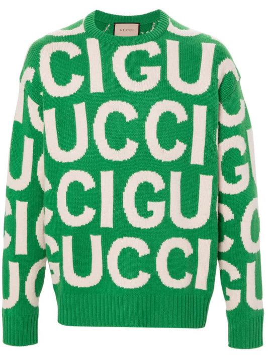 Green Logo-intarsia Wool Jumper