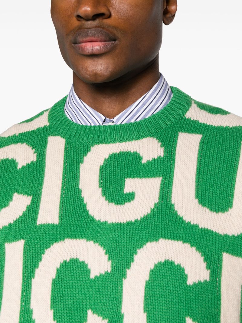 Green Logo-intarsia Wool Jumper