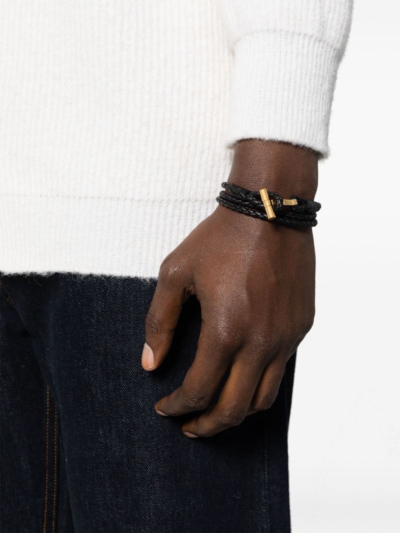 Black T-plaque Braided Leather Bracelet