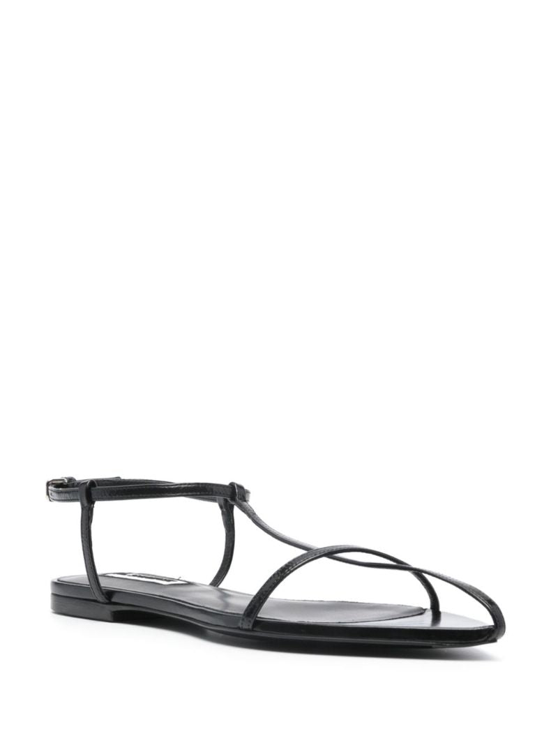 Black T-bar Leather Sandals