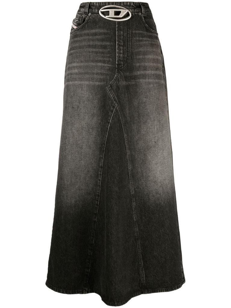 Black De-pago Denim Maxi Skirt