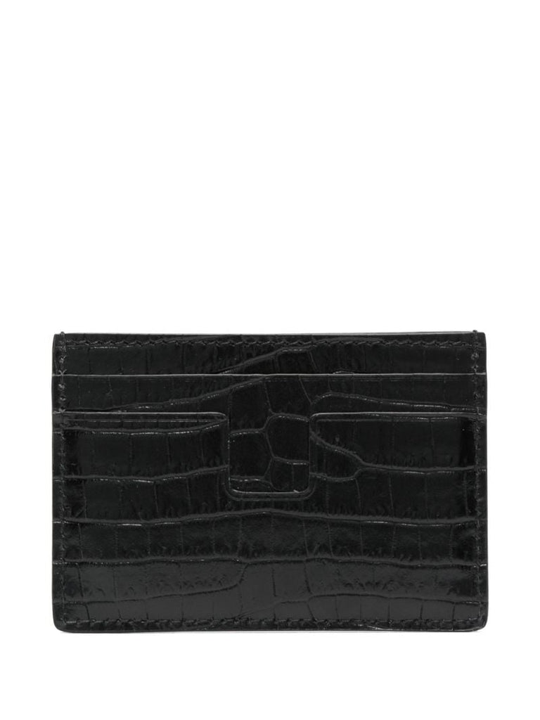 Black Croco-embossed Leather Card Holder
