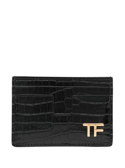 Black Croco-embossed Leather Card Holder