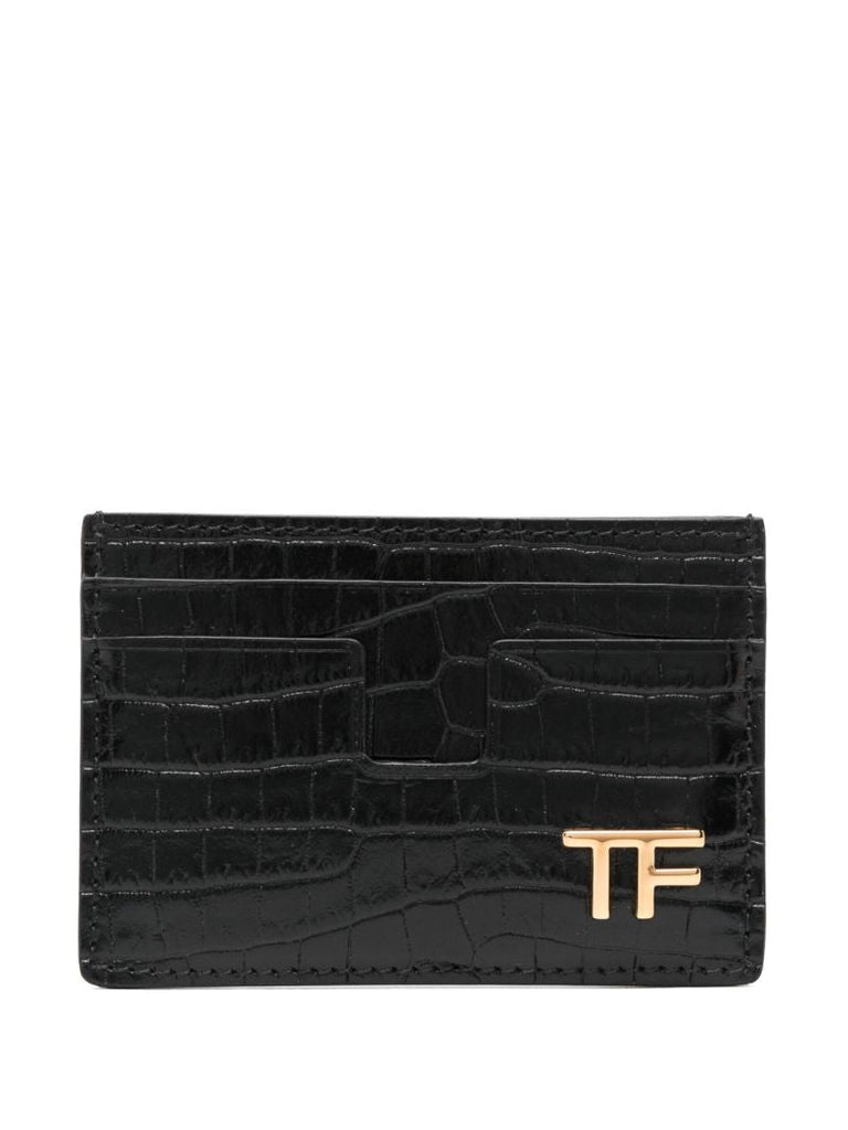 Black Croco-embossed Leather Card Holder