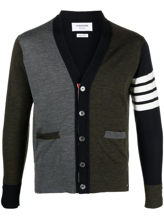 Grey 4-bar Stripe Virgin Wool Cardigan