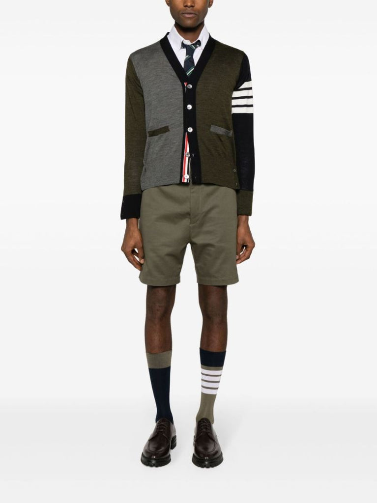 Grey 4-bar Stripe Virgin Wool Cardigan