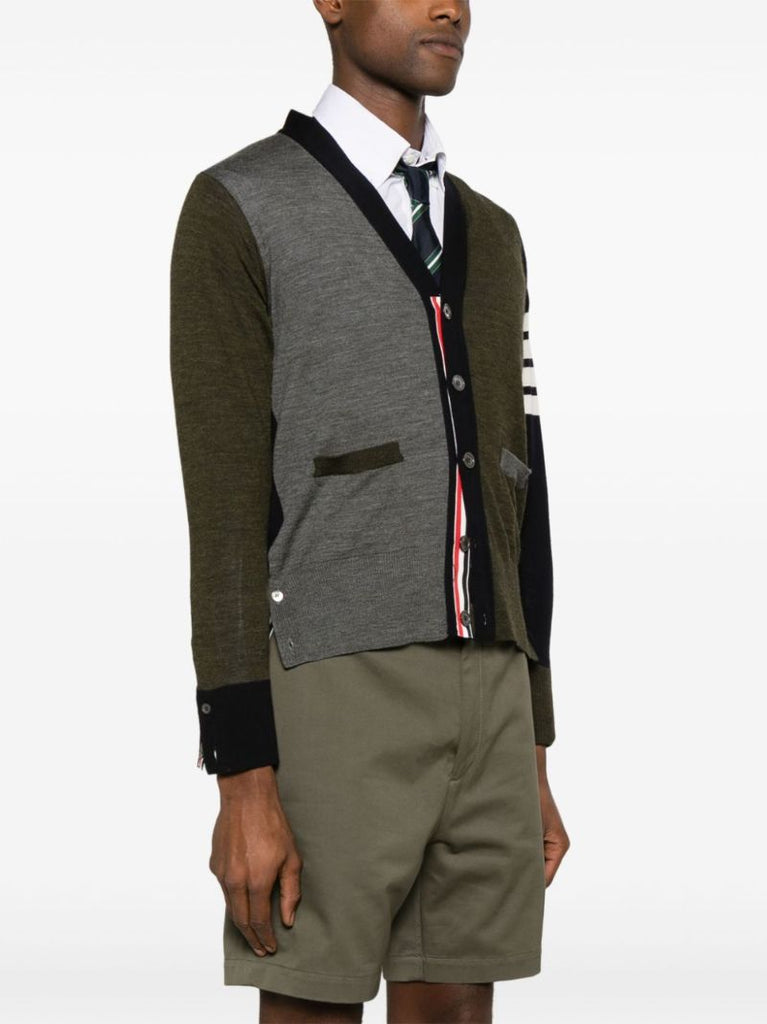 Grey 4-bar Stripe Virgin Wool Cardigan