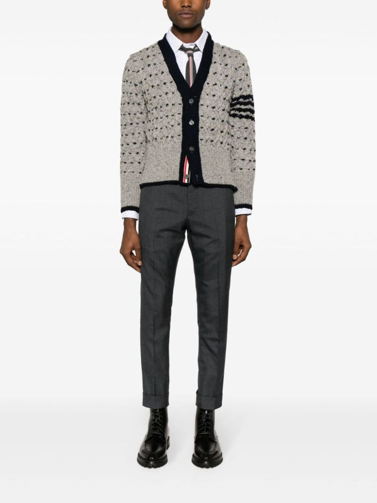 Grey 4-bar Stripe Wool Cardigan