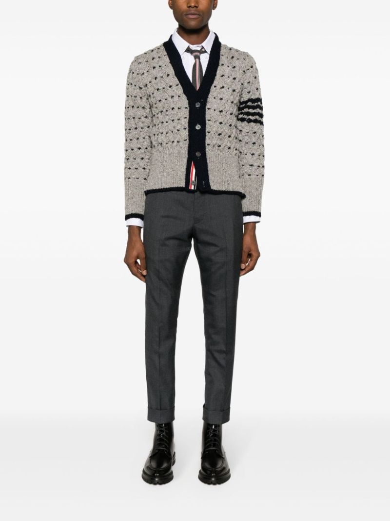 Grey 4-bar Stripe Wool Cardigan