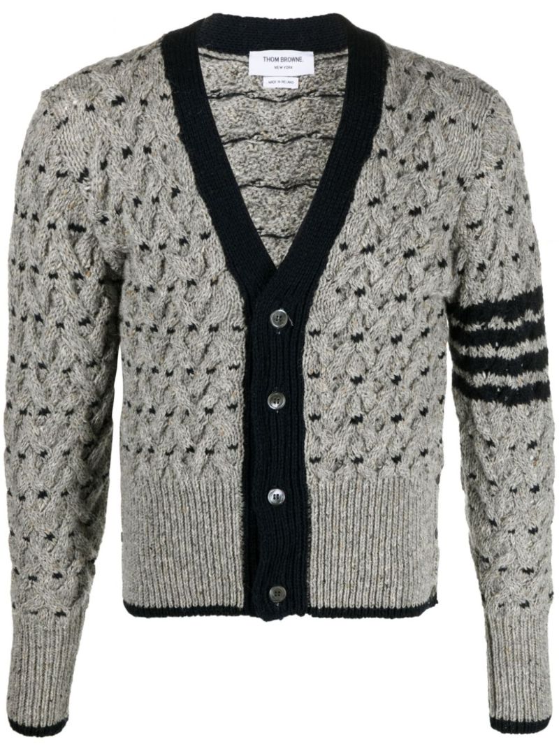 Grey 4-bar Stripe Wool Cardigan