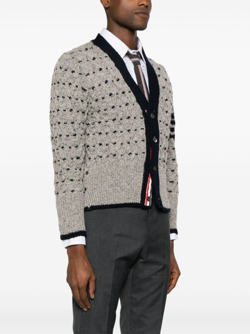 Grey 4-bar Stripe Wool Cardigan