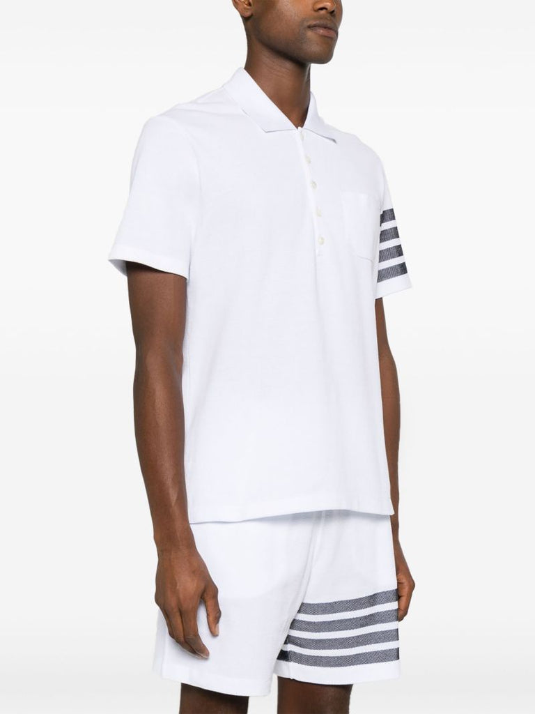 White 4-bar Cotton Polo Shirt