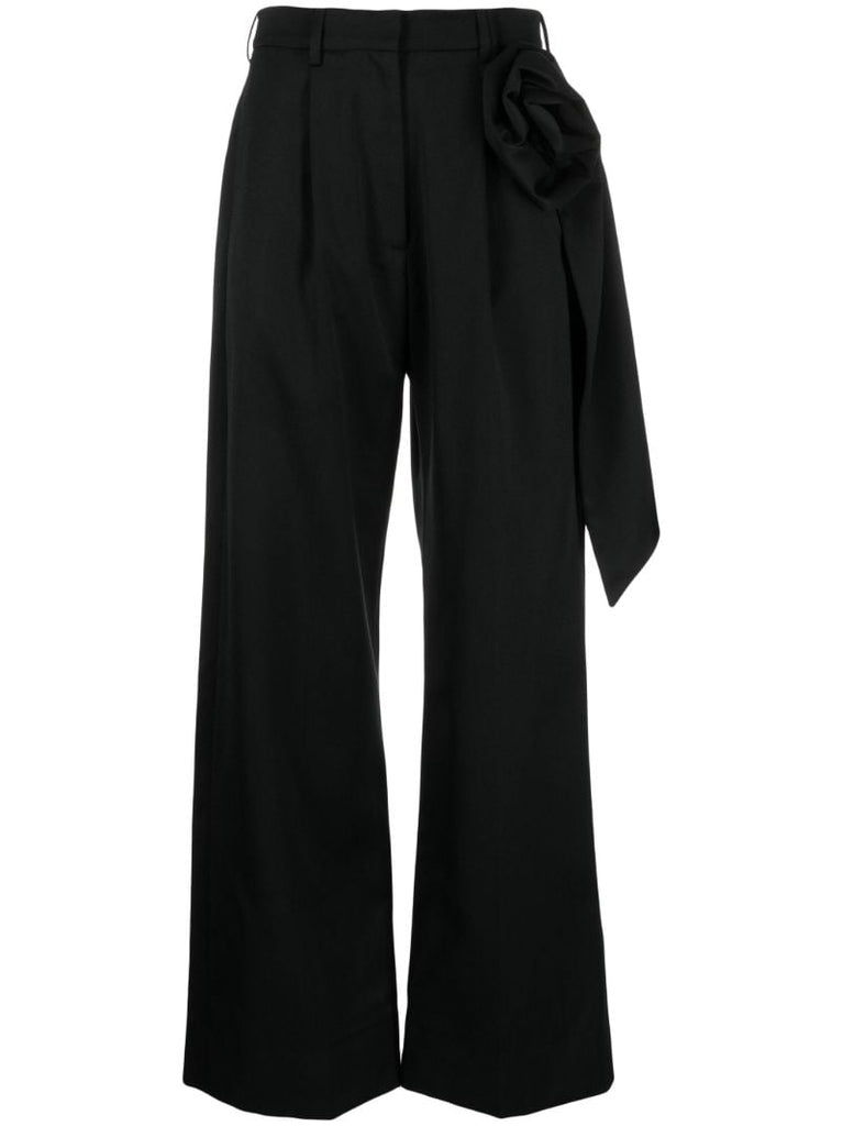 Black Ribbon Applique Wool Trousers
