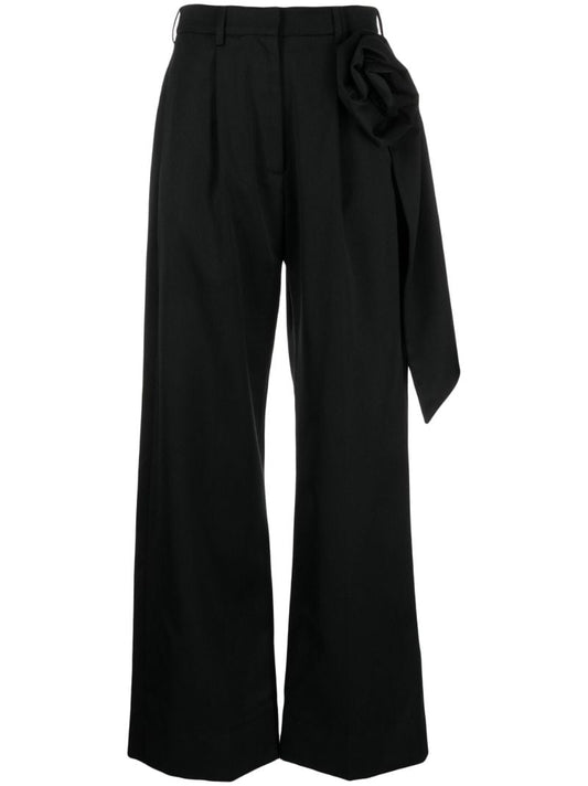 Black Ribbon Applique Wool Trousers