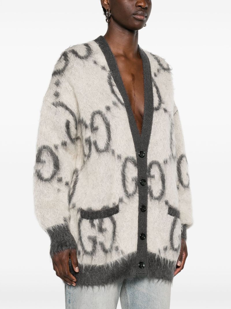 Brown Gg-jacquard Reversible Cardigan