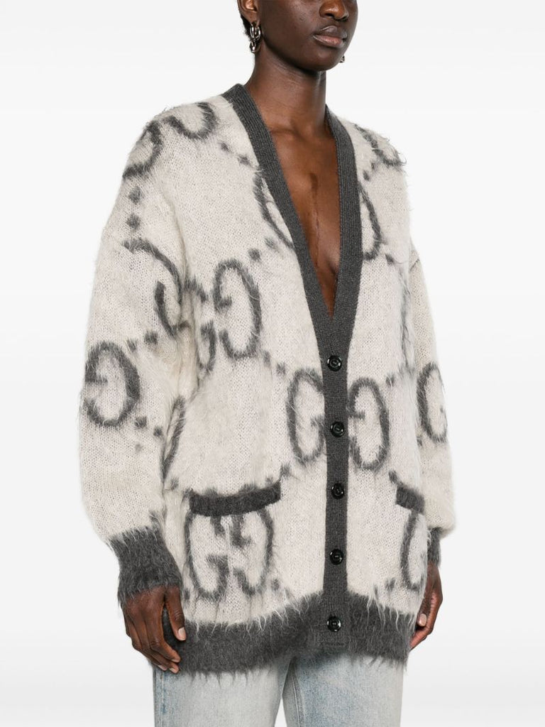 Brown Gg-jacquard Reversible Cardigan
