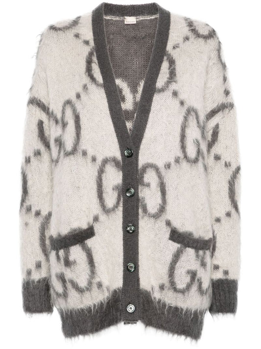 Brown Gg-jacquard Reversible Cardigan