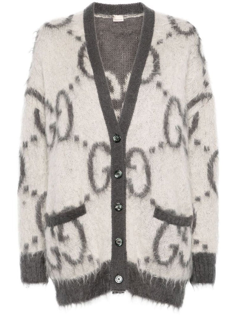 Brown Gg-jacquard Reversible Cardigan