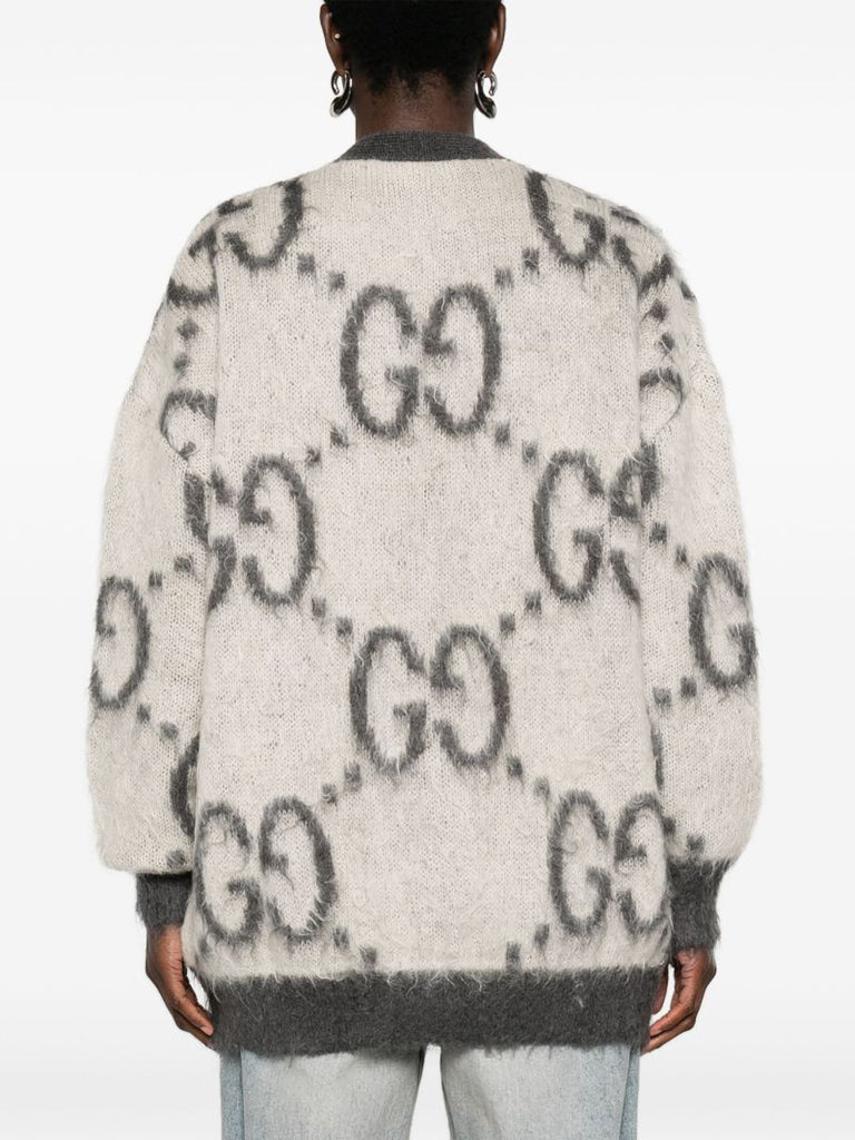 Brown Gg-jacquard Reversible Cardigan