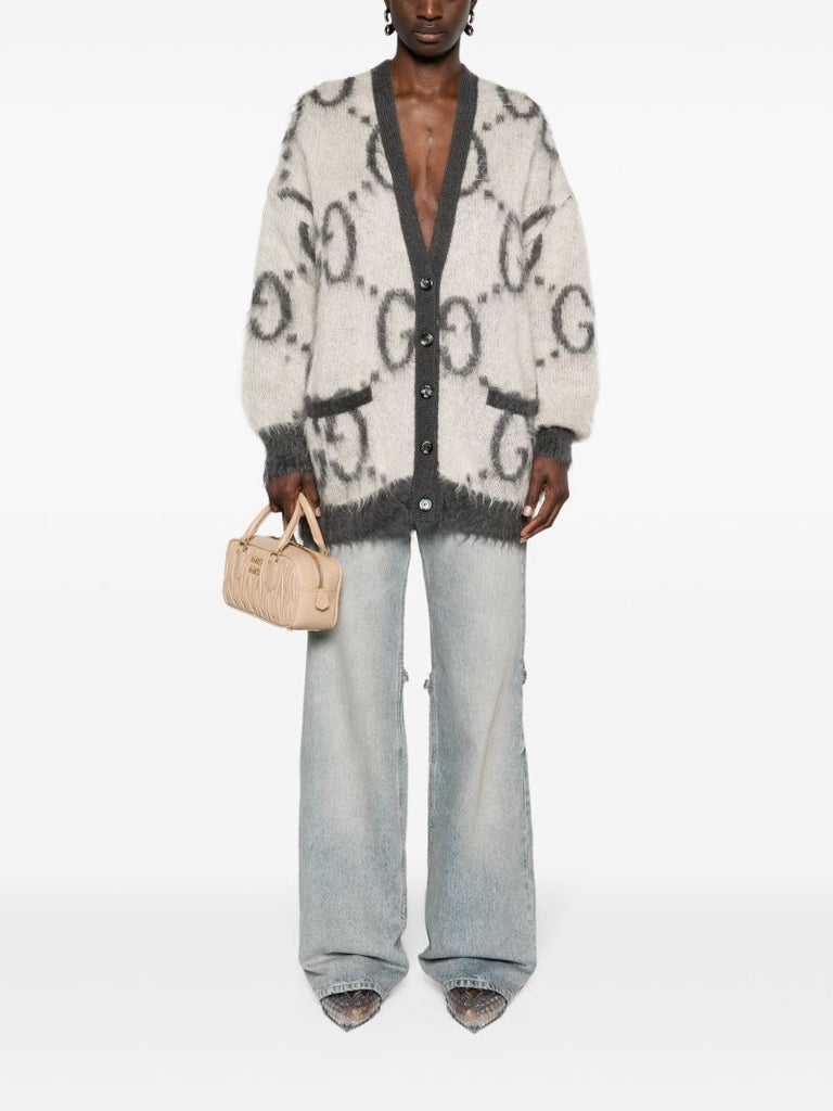 Brown Gg-jacquard Reversible Cardigan
