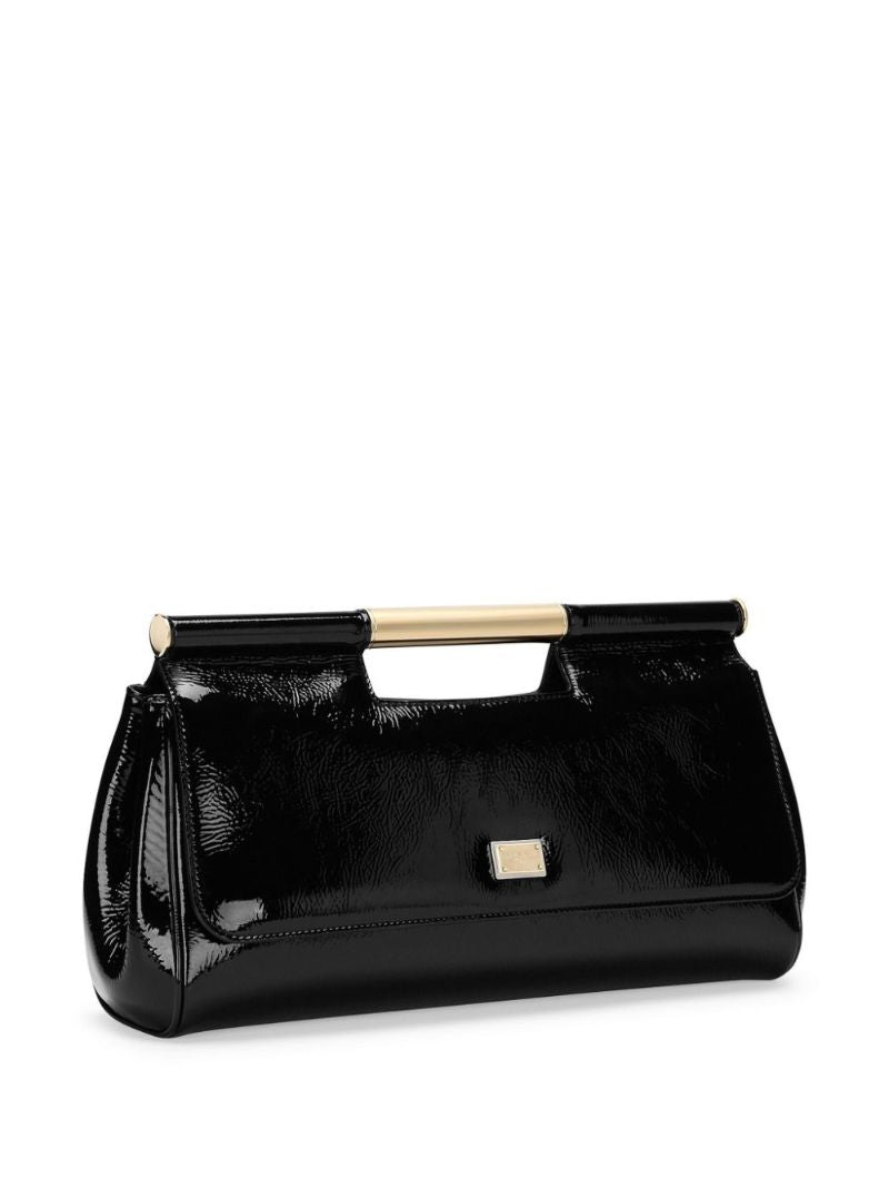 Black Sicily Large Leather Clutch Bag