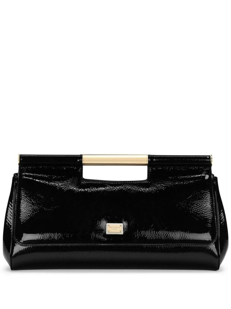 Black Sicily Large Leather Clutch Bag