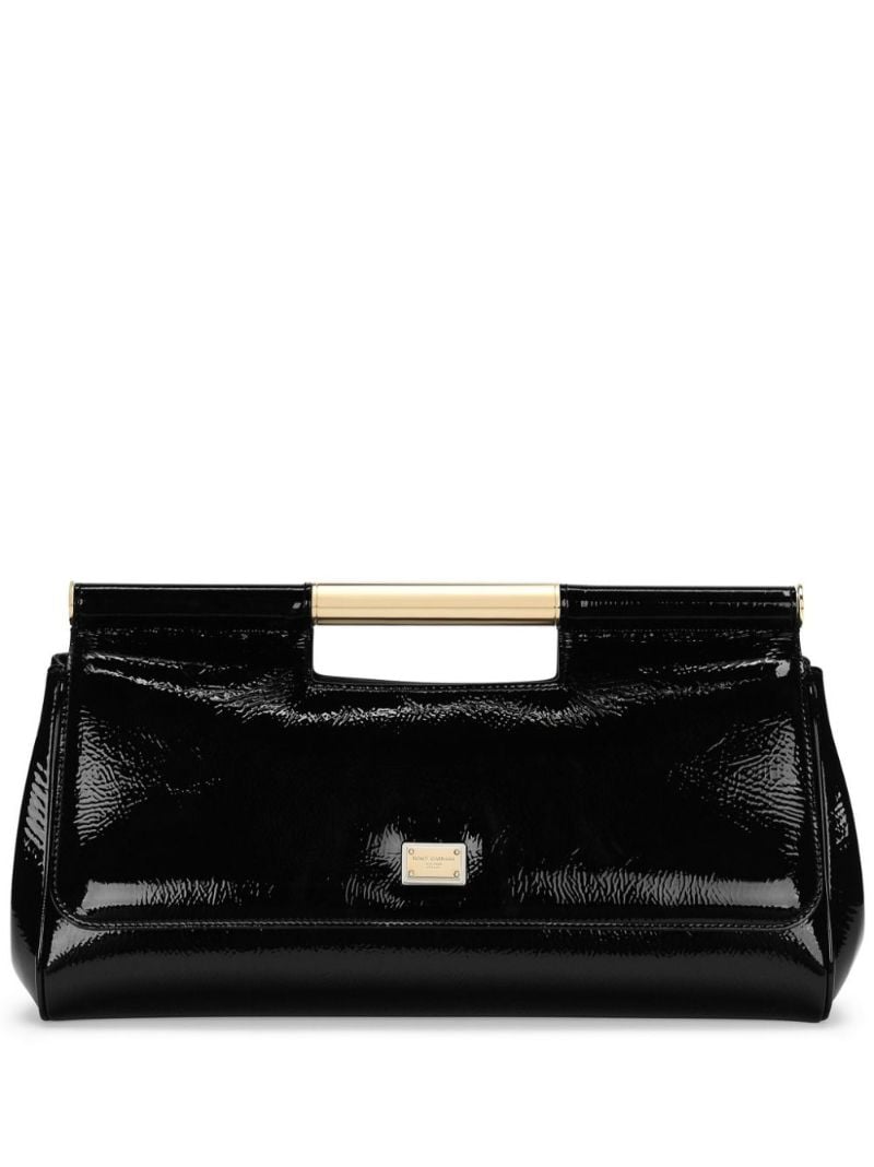 Black Sicily Large Leather Clutch Bag