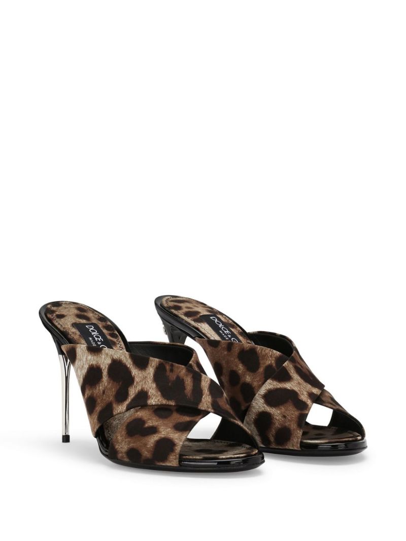 Brown 85 Leopard-print Satin Mules