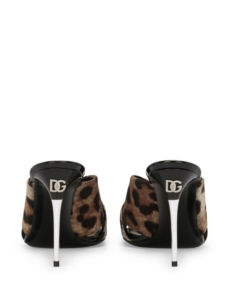 Brown 85 Leopard-print Satin Mules
