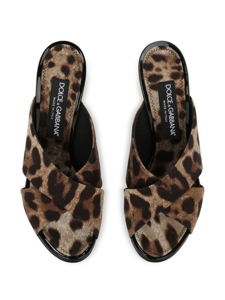 Brown 85 Leopard-print Satin Mules
