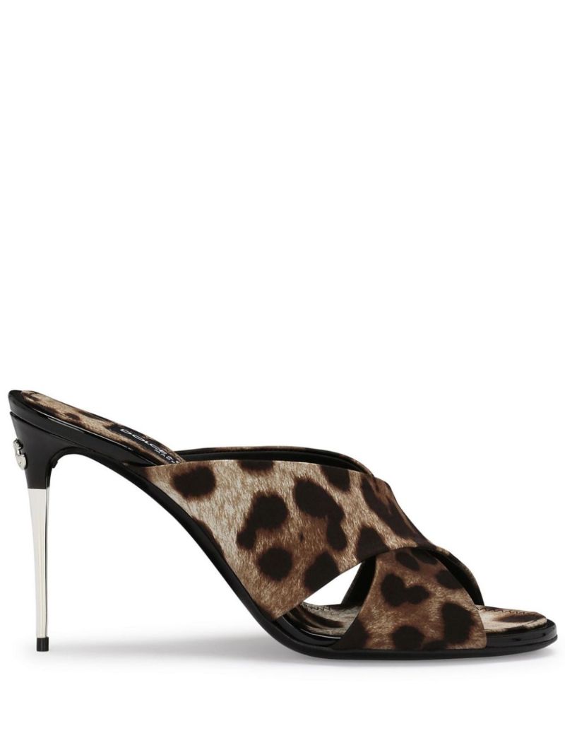 Brown 85 Leopard-print Satin Mules