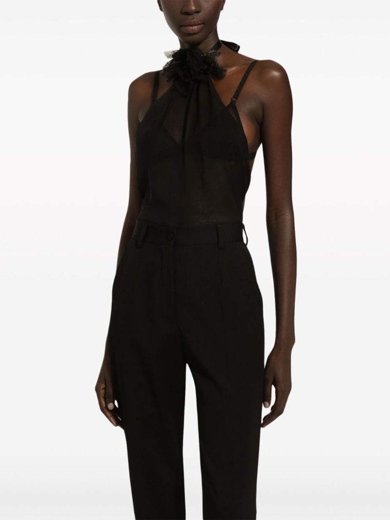 Black Floral-appliquÃ_x0083_Â© Silk Top