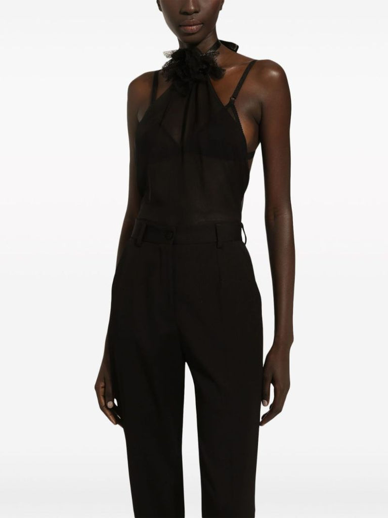 Black Floral-appliquÃ_x0083_Â© Silk Top