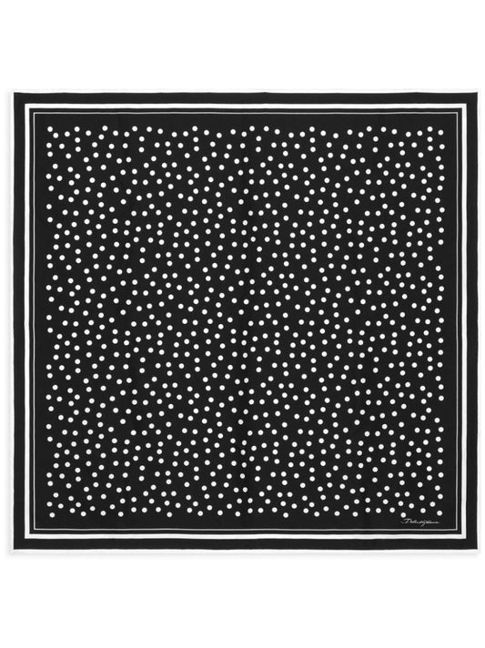 Black Polka Dot Print Silk Scarf