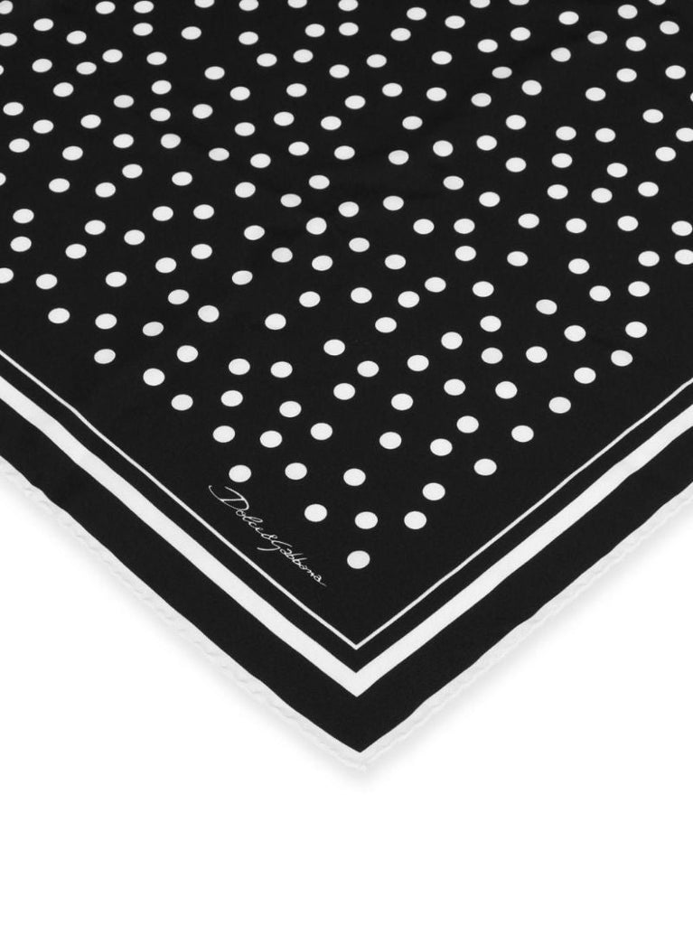 Black Polka Dot Print Silk Scarf