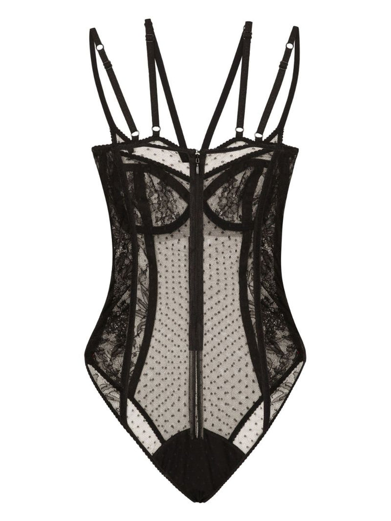 Black Panelled Lace Bodysuit