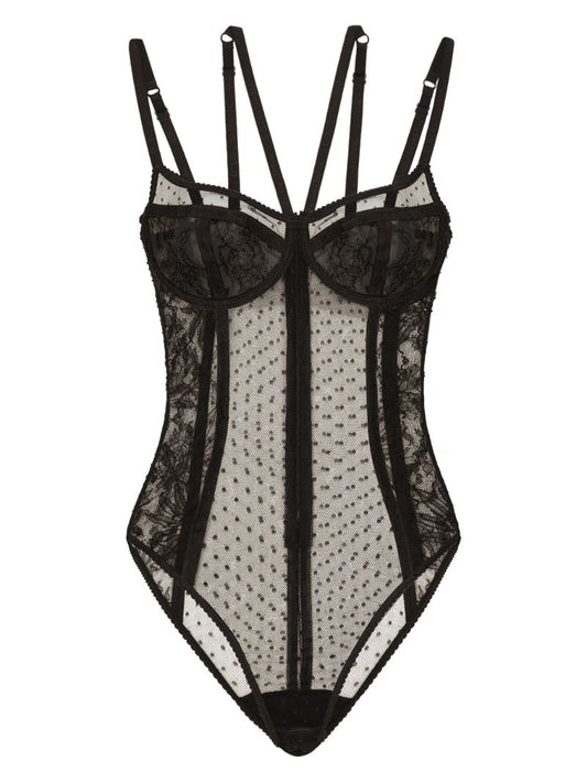 Black Panelled Lace Bodysuit