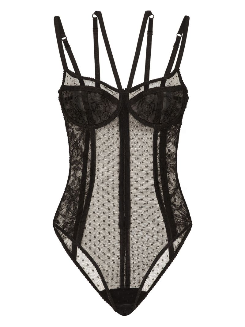 Black Panelled Lace Bodysuit